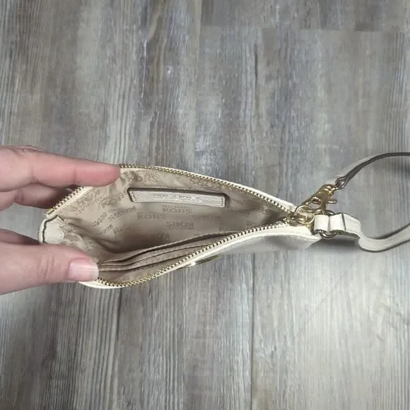 Michael Kors Fulton Wristlet Cream And Gold Zip Wallet MK Mini Purse - Picture 4 of 12